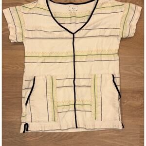 Lou & Grey Loft v neck tribal print embroidered tunic with pockets womens size S